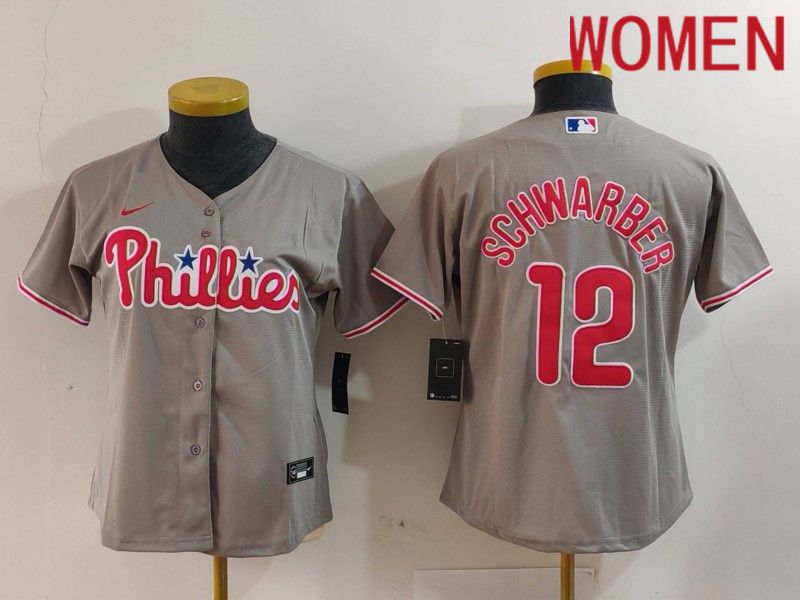 Women Philadelphia Phillies #12 Schwarber Grey Game 2024 Nike MLB Jersey style 3->women mlb jersey->Women Jersey
